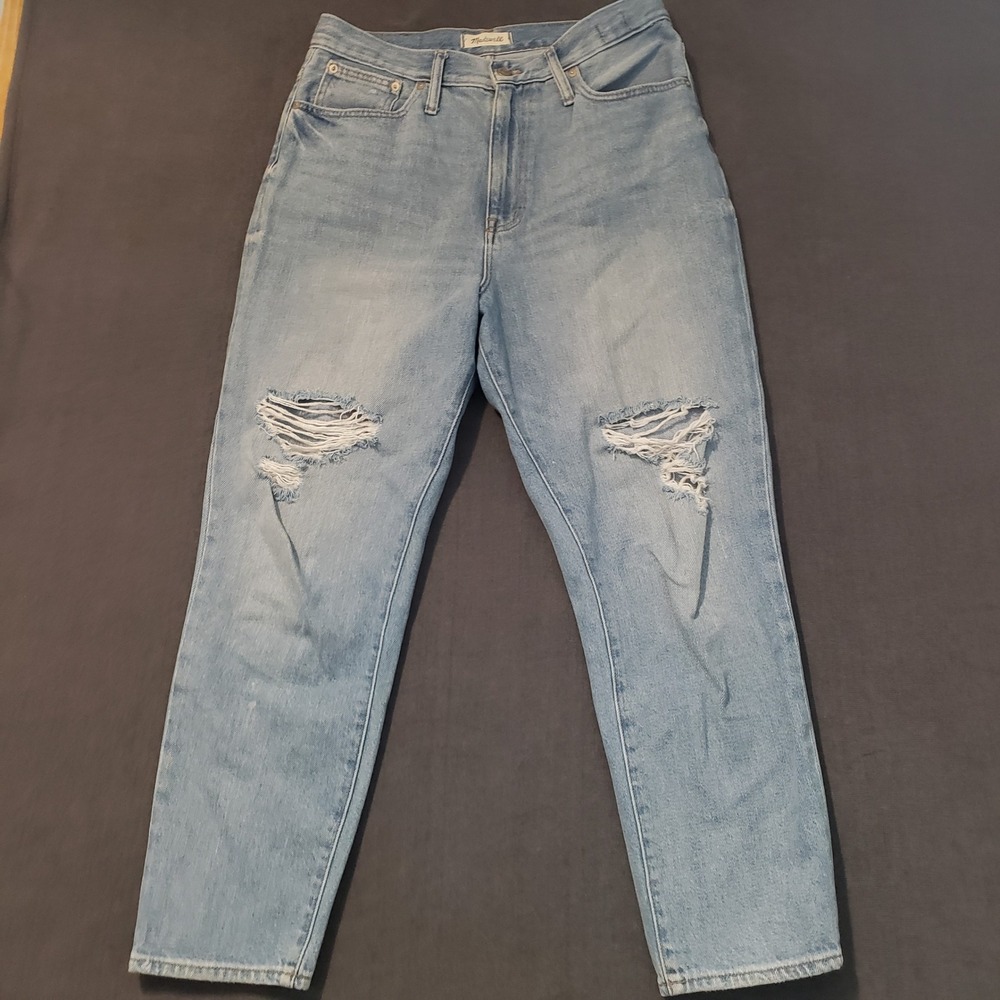 Madewell The Momjean Womens Size 30‎ Light Blue Distressed High Rise Tapered